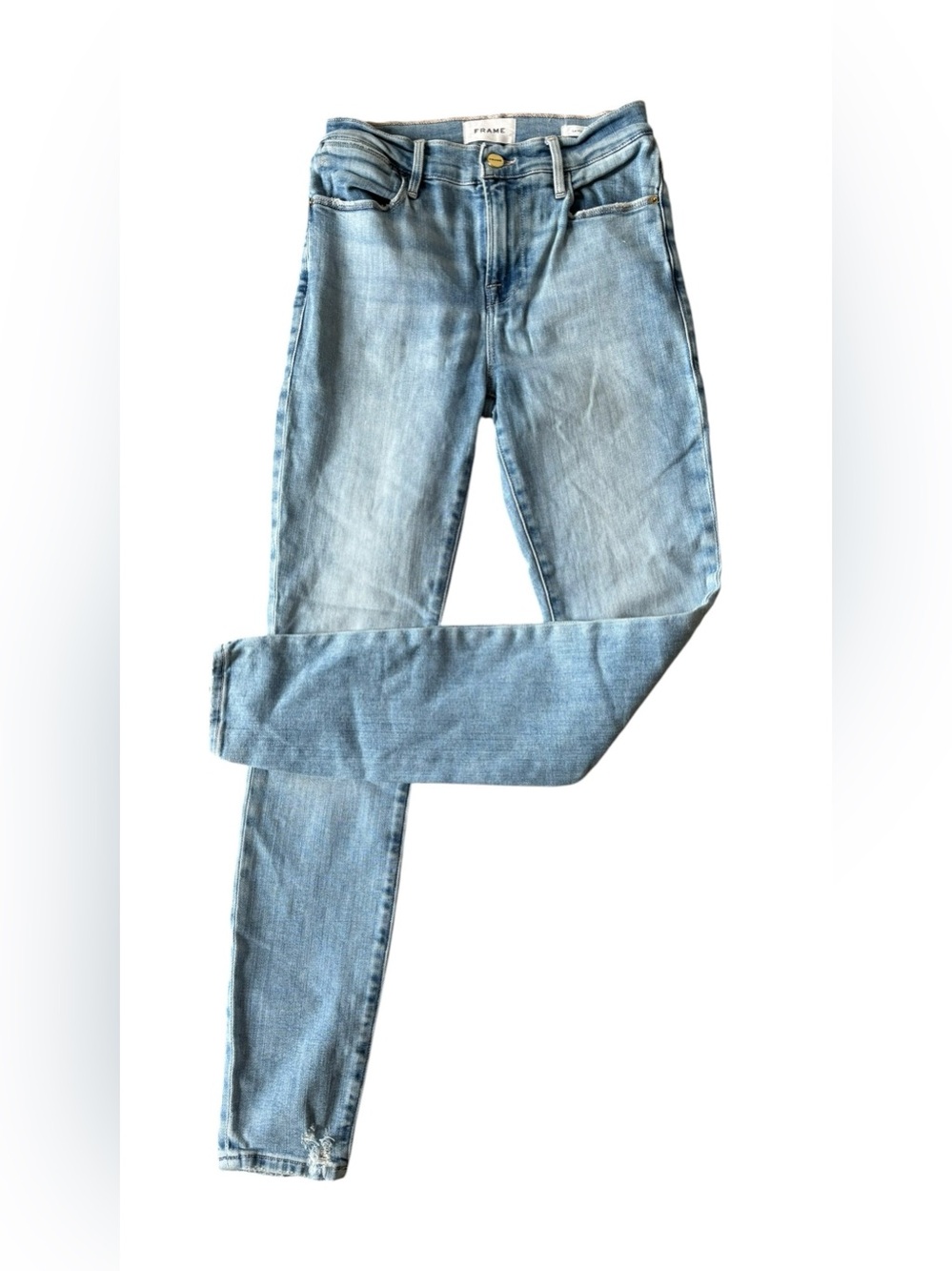FRAME Women's Le High Skinny Jeans Sz 26 Light Wash Stretch 5 Pocket Distressed